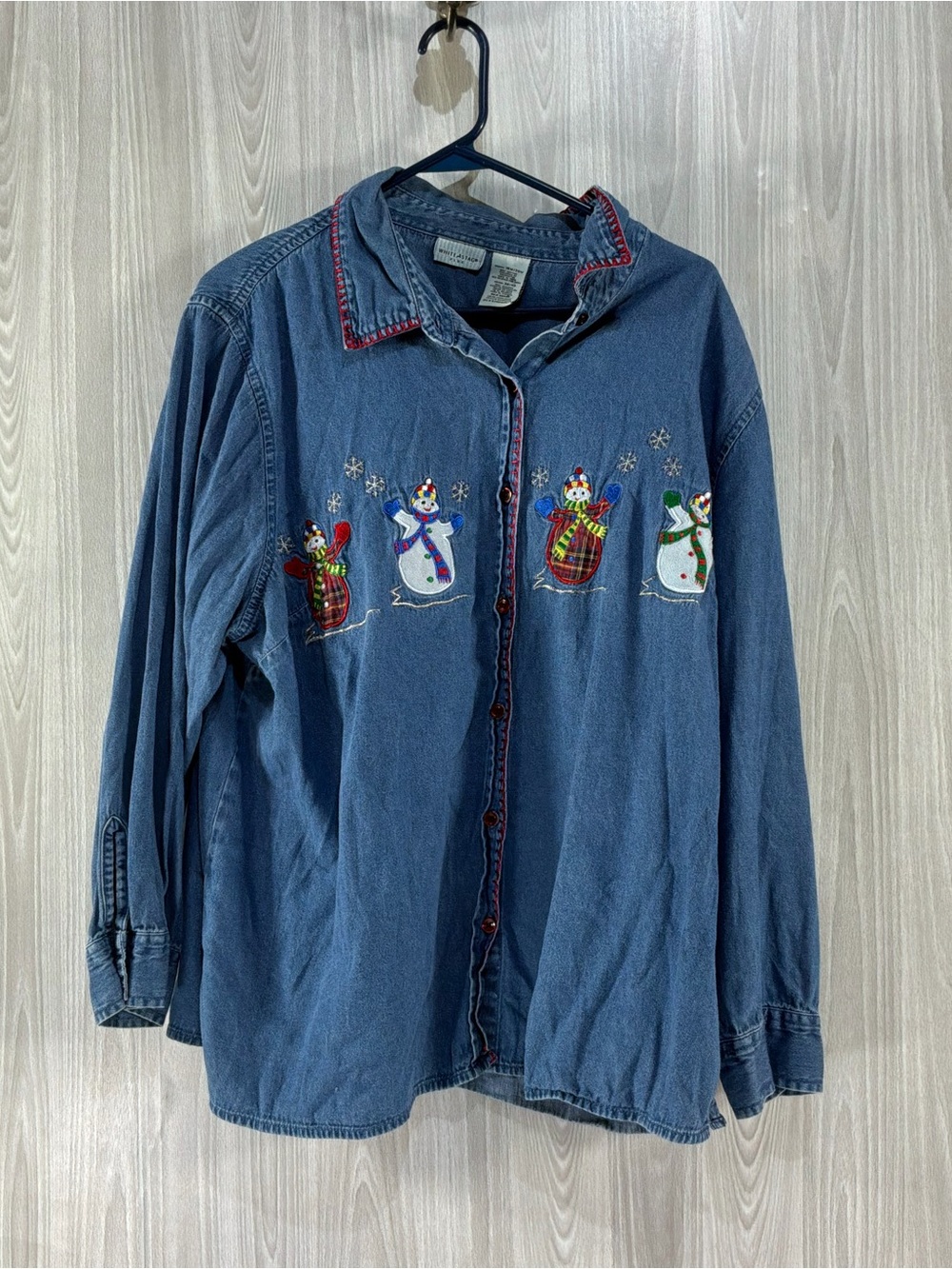 White Stag Vintage Christmas Holiday Denim Button Down Shirt Women's Size 18/20